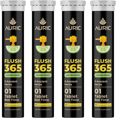 Vista 10 de Auric Flush 365 Tabletas efervescentes Fórmula de apoyo para el bienestar a base de plantas Sabor miel limón 20 tabletas