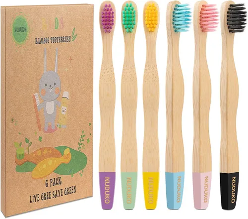 Vista 10 de NUDUKO Cepillos de dientes de bambú biodegradables, paquete de 10 unidades, ecológico, cepillo de dientes de madera natural, sin BPA