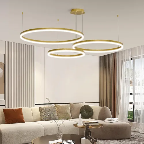 Vista 7 de Mikeru Lámpara de Araña LED Moderna de 3 Anillos, Accesorios de Luz Colgante de Techo con Control Remoto 3000k-6500K Temperatura de Color Ajustable
