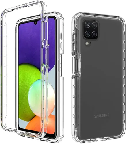 Vista 6 de Funda para Galaxy A22 4G/M32 4G SM-A225F con protector de pantalla de vidrio templado, carcasa protectora de cuerpo completo transparente