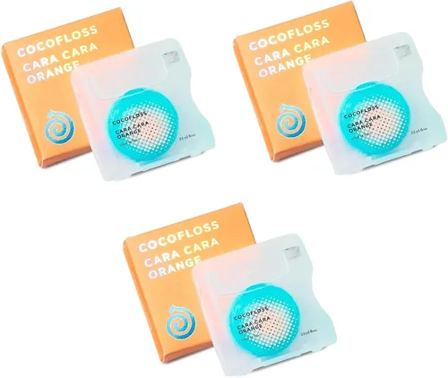 Vista 8 de Cocofloss Hilo dental tejido, cuidado bucal diseñado por dentistas, aroma a naranja, encerado, expandible, hilo dental con aceite de coco, 1 carrete