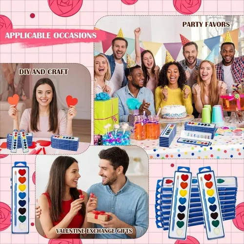 Vista 4 de Yeaqee Juego de 12 pinturas de acuarela de 8 colores lavables con pincel, recuerdos de fiesta, arte acuarela para adultos, regalos de fiesta del día