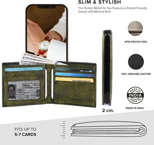 Vista 52 de Cartera delgada de cuero para hombre, bloqueo RFID, bolsillo frontal minimalista, delgada y elegante con ventana de identificación, regalo