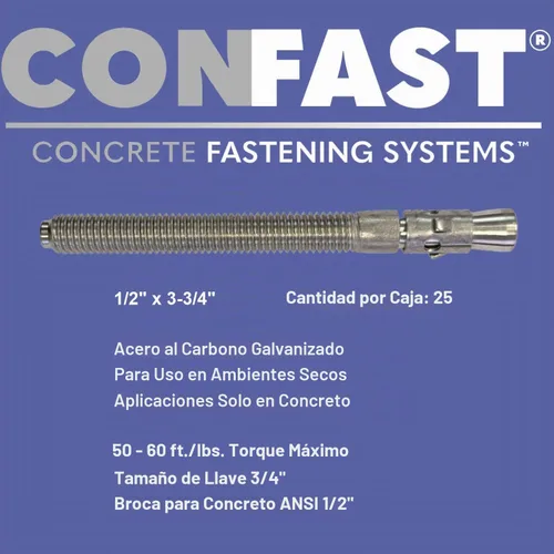 Vista 3 de CONFAST Anclaje de cuña de 1/2" x 3-3/4" chapado en zinc (caja de 25)