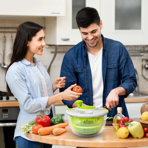 Vista 7 de Ensalada hilandera, secadora de lavado de verduras y frutas, hiladora de lechuga, para lavar frutas, verduras, pasta, verde, 5L