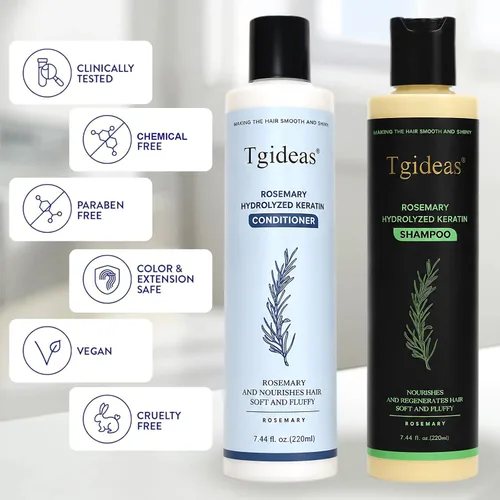 Vista 6 de Tgideas Acondicionador capilar de romero para mujeres y hombres, acondicionador desenredante e hidratante con infusión de queratina hidrolizada