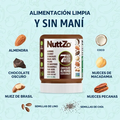 Vista 6 de NuttZo Mantequilla de Nueces y Semillas Keto Chocolate - 7 Mantequillas de Nueces y Semillas, Coco, Nueces de Brasil, Almendras, Nueces Pecanas