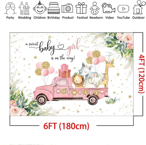 Vista 4 de Mocsicka Telón de fondo para baby shower con texto en inglés "A Sweet Baby Girl Is On The Way", telón de fondo de fotografía para mesa de pastel