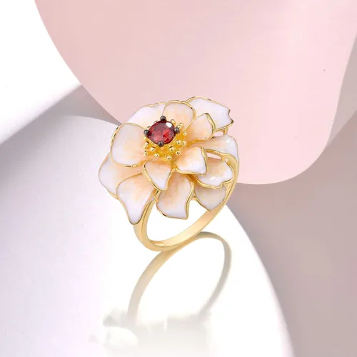 Vista 3 de Santuzza Anillo de plata de ley 925 con diseño de flores esmaltadas para mujer