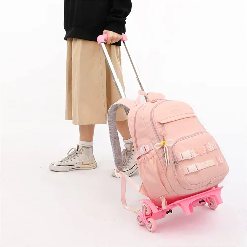 Vista 7 de Mochila con ruedas para niñas, mochila con ruedas para niños, mochila escolar con ruedas, 2 Wheels-pink