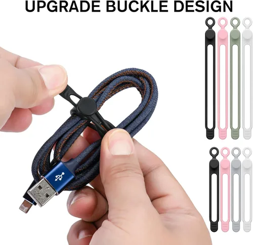 Vista 2 de 32 bridas de silicona para cables, organizador de cables de datos, correas de cables de silicona, reutilizables, organizadores de cables elásticos