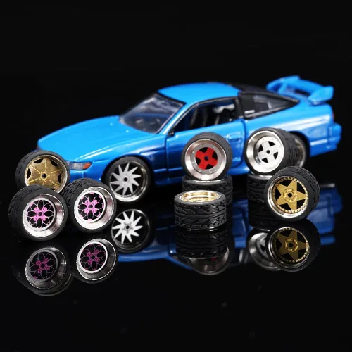 Vista 3 de WAVEIST Carlomo 1/64 Escala N-Class Aleaciones de Ruedas y Neumáticos de Goma con Kits de Detalle de Ejes (4 piezas/1 Kit) Piezas Modificadas