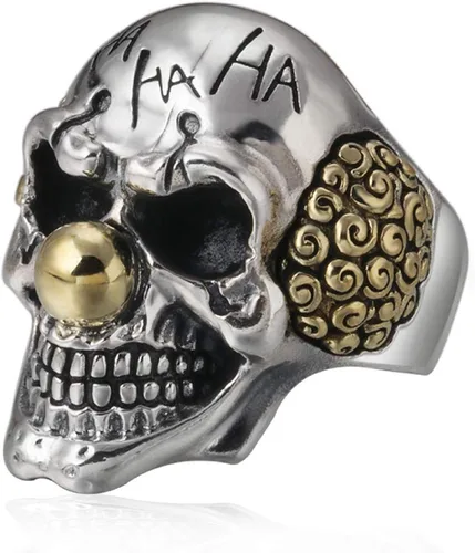 Vista 2 de Anillo de cabeza de calavera para hombre Anillo gótico payaso Joker Vampiro Diablo Vintage Punk Halloween Biker Cóctel Fiesta Regalo Joyería