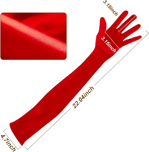 Vista 4 de Guantes largos de fiesta de ópera para mujer, guantes de satén de los años 20 y 20, disfraces hasta el codo, vestido de noche nupcial, 22 pulgadas