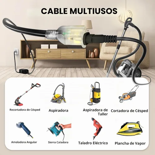 Vista 7 de POWGRN Cable de extensión para exteriores de 50 pies, 10 AWG, impermeable Negro