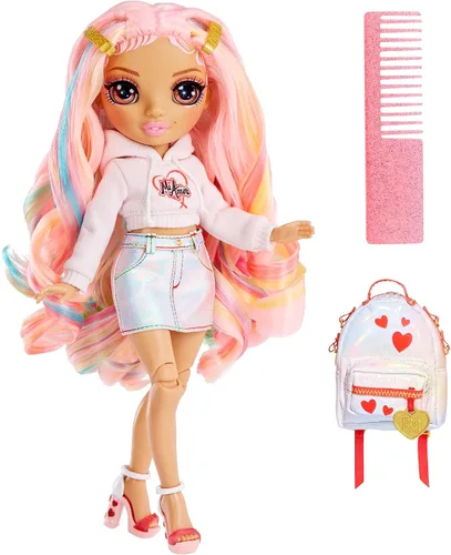 Vista 2 de Rainbow High Rainbow Junior High Edición Especial Kia Hart - Muñeca de moda rosa posable de 9 pulgadas con accesorios y mochila suave