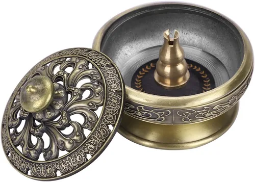 Vista 2 de Quemador de incienso de Buda vintage, quemador de incienso de aleación de metal, estufa de carbón con tapa para el hogar, oficina, yoga