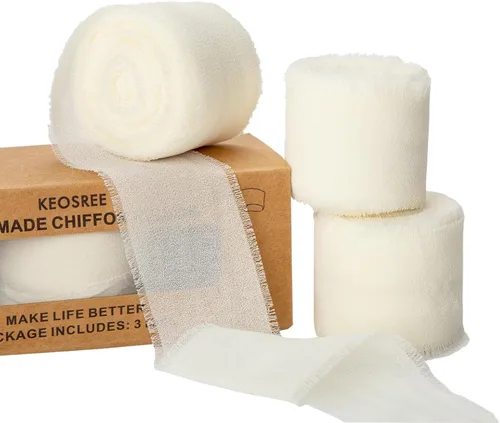 Vista 8 de KEOSREE 3 Rollos de Cinta de Gasa Negra Hecha a Mano, 1.5" x 21 Yardas Cintas de Seda con Flecos Deshilachados (3 Rollos *7 Yardas) para Envolver