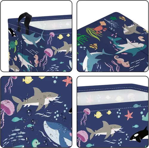 Vista 5 de Clastyle Cesta de bebé de tortuga marina con peces y estrellas de mar de coral océano, estrellas de mar, para libros, para libros, impermeable