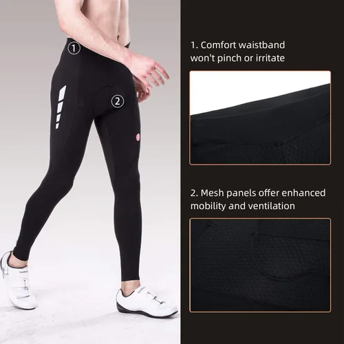Vista 4 de Souke Sports 4D - Mallas de ciclismo para hombre, acolchadas 4D, transpirables, largas