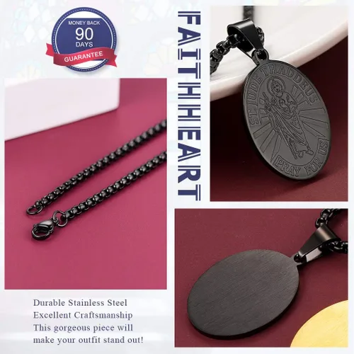 Vista 5 de FaithHeart Collar de San CristóbalJudeJosephAnthonyThomasBenedictoPatricio collar de acero inoxidable medalla de santos católicos patronos joyería