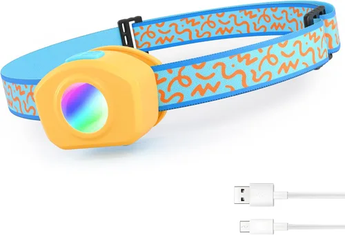 Vista 10 de EverBrite Linterna frontal LED recargable para niños con modo RGB y diadema ajustable, 3 modos multicolor para acampar, leer, explorar, Halloween
