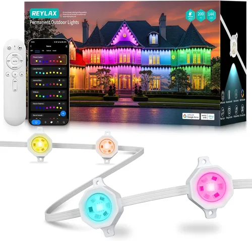 Vista 10 de REYLAX Luces permanentes para exteriores de 100 pies con 60 luces LED, luces de alero RGB+IC, IP67 impermeable, múltiples escenas para decoración