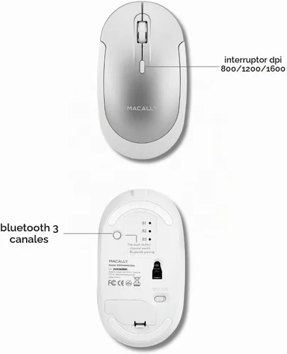 Vista 7 de Macally Mouse Bluetooth Inalámbrico para Mac, MacBook Pro/Air, iPad y PC - Cómodo y Silencioso Mouse Apple Inalámbrico Compatible - Plata
