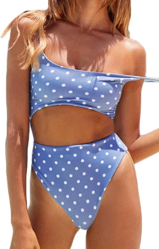 Vista 15 de Meyeeka Traje de baño de una pieza para mujer, con cuello redondo, parte delantera recortada, con cordones en la parte trasera, corte alto, monokini