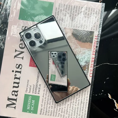 Vista 5 de Compatible con iPhone 13, funda rectangular con espejo, bonita para mujeres y niñas, diseño de espejo de cristal de maquillaje, diseño de moda