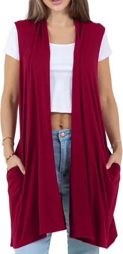 Vista 7 de Azules Cárdigan largo sin mangas para mujer con bolsillos, ligero frente abierto, capa elegante y fluida para el trabajo o uso casual
