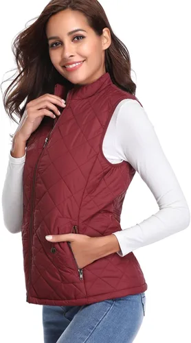 Vista 2 de Fuinloth - Chaleco acolchado para mujer, diseño de cuello alto, ligero, con cierre