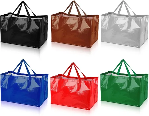 Vista 10 de Shappy 6 Piezas Bolsas de Compra Extragrandes Reutilizables con Asas, Bolsas de Comestibles Tejidas Coloridas de Plástico Impermeable Negro