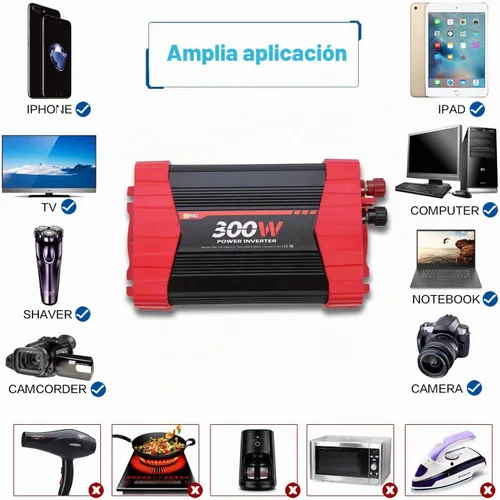 Vista 2 de Inversor de corriente para automóvil de 300 W, convertidor de adaptador de enchufe de vehículo de 12 V CC a 110 V CA con 4 puertos de carga rápida