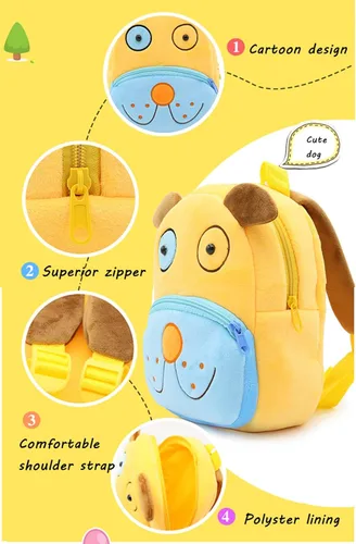 Vista 4 de Ladyzone Mochila para niños pequeños con diseño de animales del zoológico, bonita bolsa de felpa de dibujos animados de 10 pulgadas para niños