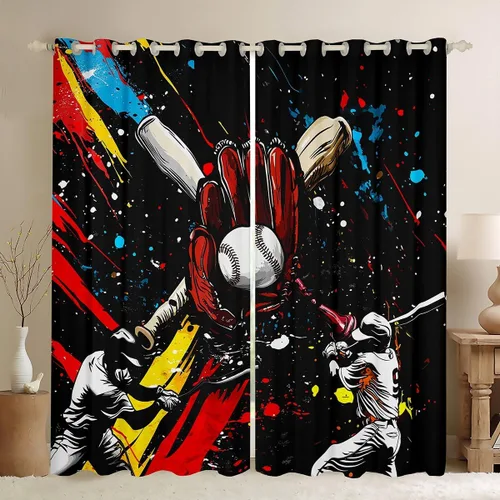 Vista 17 de Erosebridal Hockey Blackout Curtains for Boys,Blue and Black Sports Curtains & Drapes for Kids Teen,Ball Games Gamer Bedroom Decor,Ice Hockey Field
