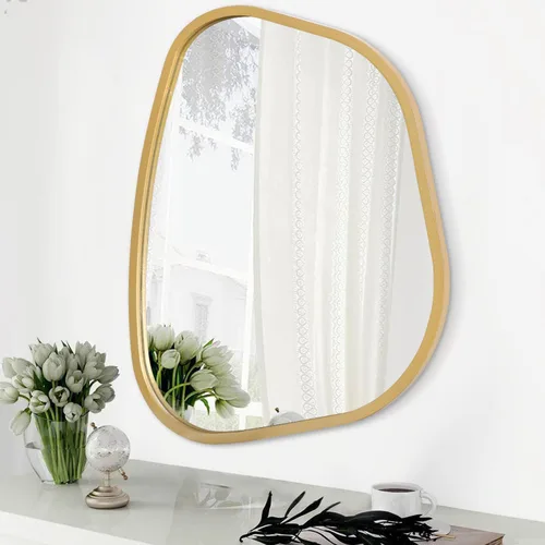 Vista 12 de Espejo asimétrico para pared, marco de madera ovalado irregular, moderno, único, espejo de pared decorativo para baño, sala de estar, dormitorio