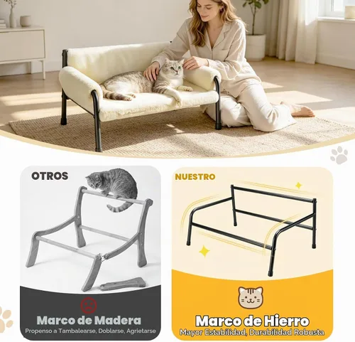 Vista 5 de Pawaboo Sofá cama elevada para gatos de interior, sofá de gato resistente Beige