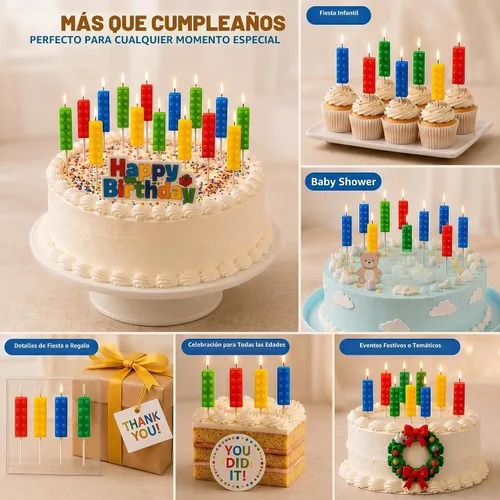 Vista 4 de BBTO - 16 velas de bloques de construcción para tartas de cumpleaños