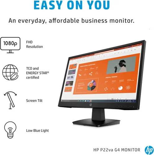Vista 5 de HP Monitor de negocios serie P, pantalla antirreflejo, 21.5" Full HD (1920 x 1080), control en pantalla, modo de luz azul baja, HDMI, VGA, montaje