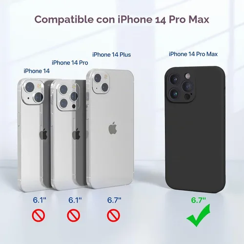 Vista 2 de Miracase Funda diseñada para iPhone 14 Pro Max con protector de pantalla, [Protección mejorada y actualizada de la cámara], funda de silicona Negro