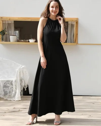 Vista 2 de STYLEWORD - Elegante vestido largo para mujer cuello halter y hombros descubiertos