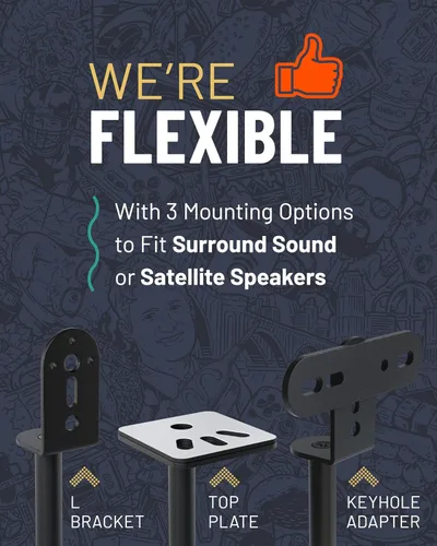Vista 4 de ECHOGEAR Soportes universales para altavoces, altura ajustable con compatibilidad universal, funciona con Vizio, Klipsch, Bose y más, incluye