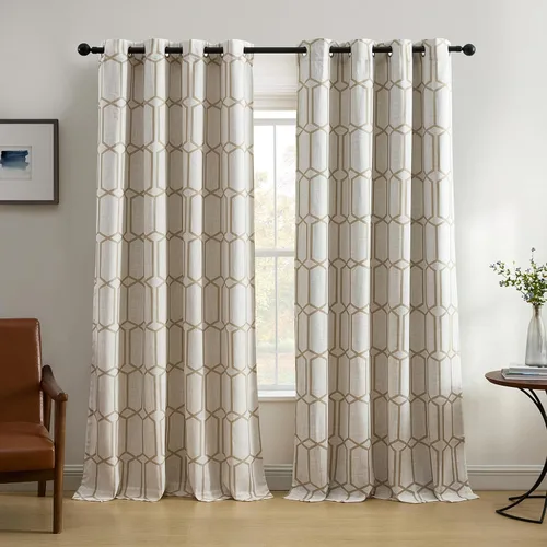 Vista 11 de Elrene Home Fashions Kaiden - Cortina geométrica de oscurecimiento de habitación, panel único, 52" ancho x 84" largo (1 panel), negro