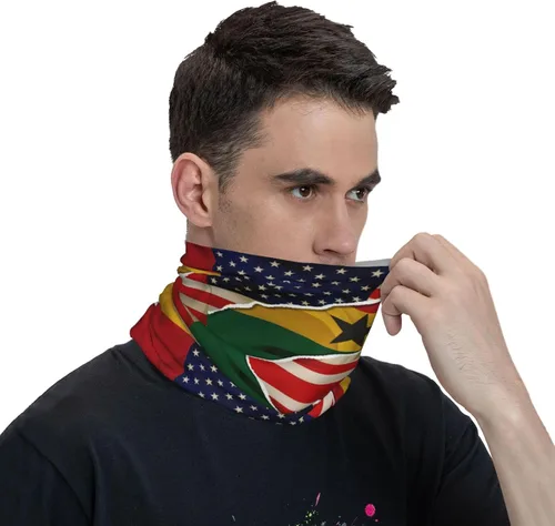 Vista 6 de Neck Gaiter Ghana Ghanaian American Flag USA Friendship Face Cover Scarf Uv Sun Protection Balaclava Head Mask for Men Women Fishing Mask Hiking