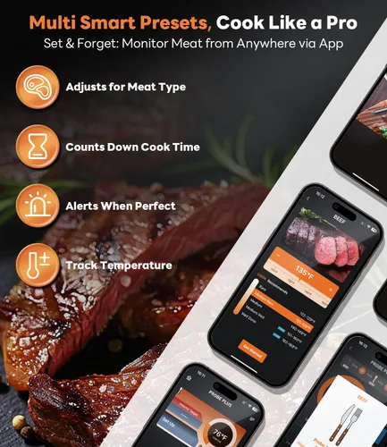 Vista 3 de Beelicious Pro Termómetro inalámbrico para carne, sonda inteligente Bluetooth estable con precisión de ±1.8℉, respuesta rápida de 0.5s y batería