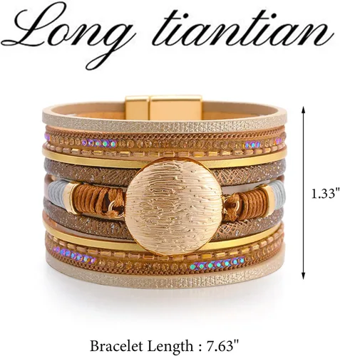 Vista 7 de Long tiantian Pulseras de cuero para mujer, pulseras de moda para mujer, pulseras apilables de múltiples capas, joyería bohemia para mujer, regalos