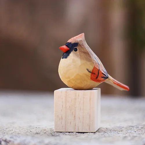 Vista 40 de Figura de pájaro de madera Azure Tit, tilo tallado a mano, marrón claro, decoración moderna para el hogar, regalo de pájaro