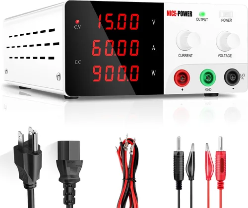 Vista 15 de NICE-POWER Fuente de alimentación de CC variable, fuente de alimentación de banco de alta potencia de 15V 60A 900W con perilla de codificador