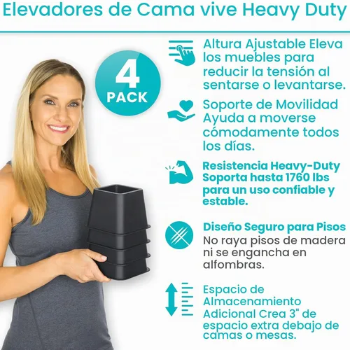 Vista 2 de Vive Elevadores de cama resistentes (paquete de 4, 3 pulgadas), elevadores de muebles para sofá, mesa, escritorio, silla y dormitorio, elevadores